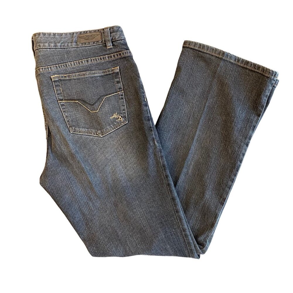 Harley Davidson Bootcut Jeans Womens Size 12 36x32 Stretch Charcoal Wash